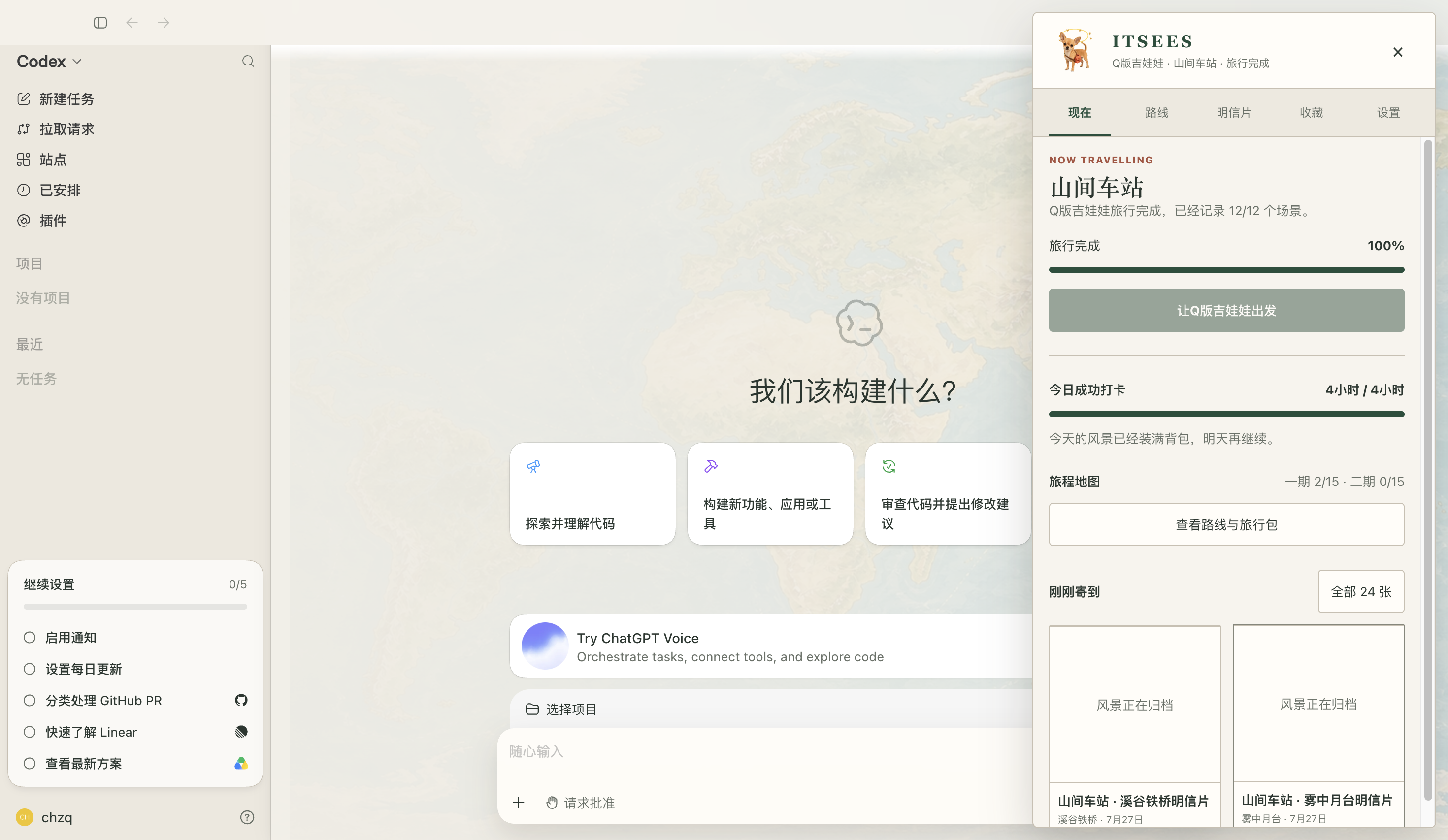 Itsees Skin running inside the official Codex desktop app