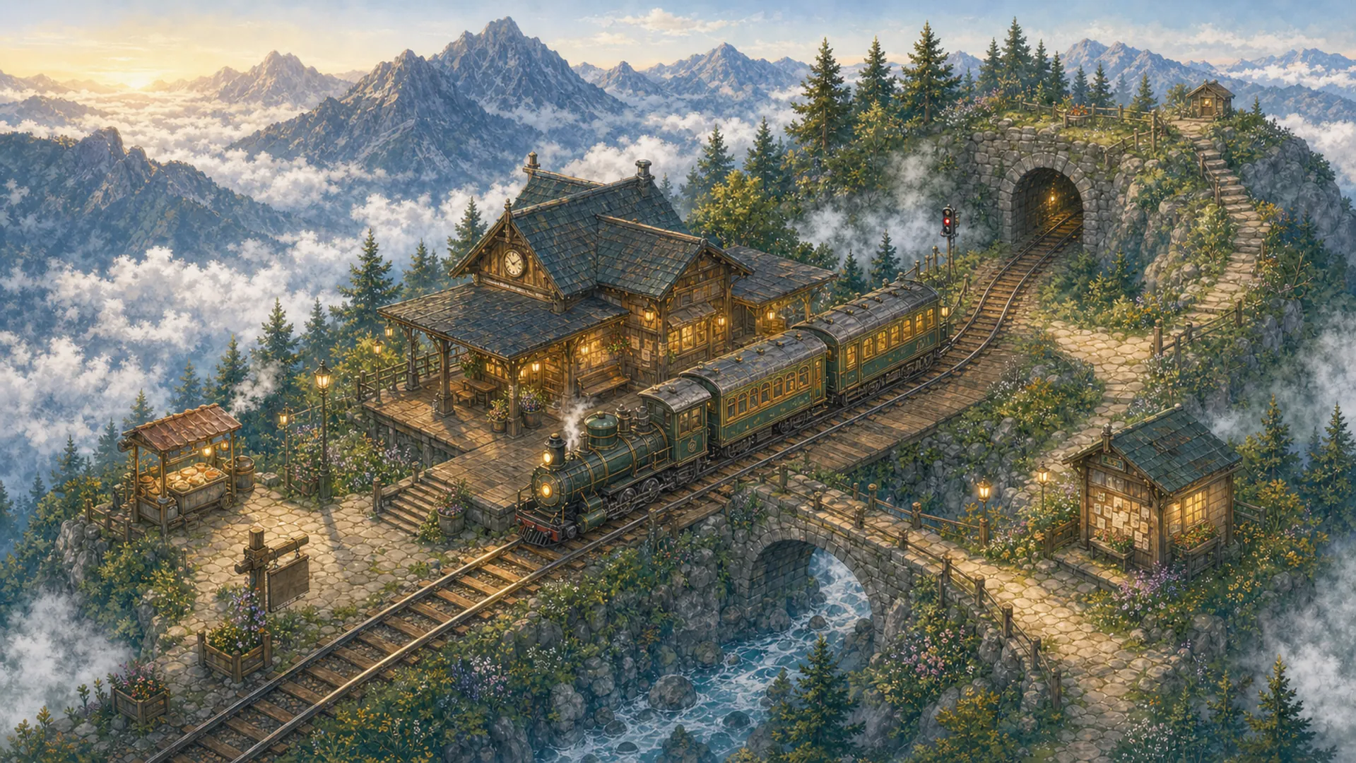 A hand-painted storybook route map